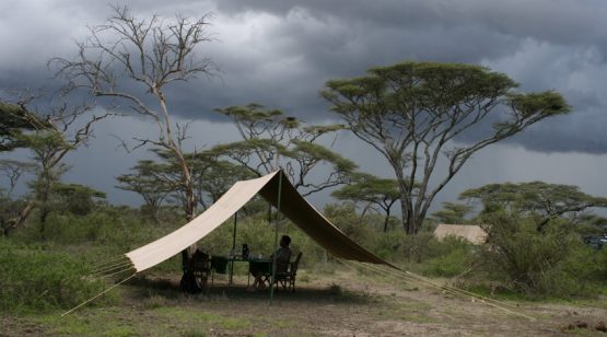 Mess tent Ndutu Mess tent at Ndutu Woodlands (Storm building up on the background)