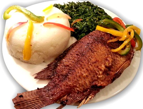Samaki na Ugali
Fried fish and Ugali 
This is a traditional dish from the Swahili Coast